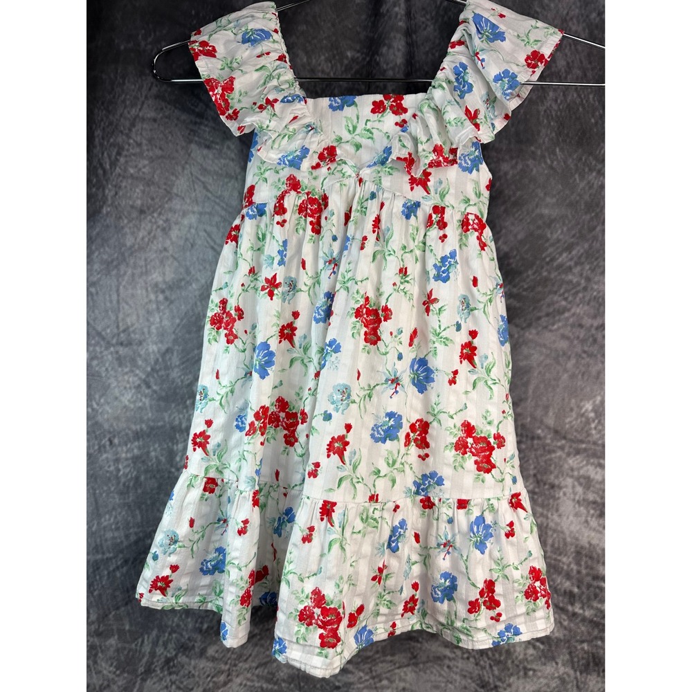 Janie and Jack Floral Ruffle Dress Kids Size 5 White Red Flutter Slvs 100048674